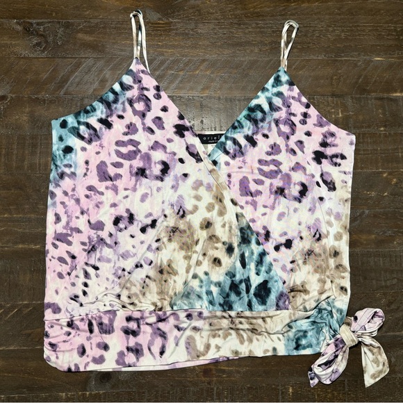 Ariella Tops - Ariella Purple Blue Leopard Print Wrap Tie Side Top Sz Large
